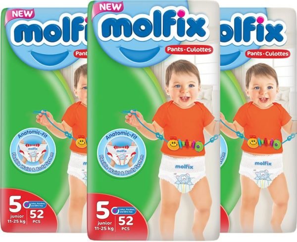 Molfix Pack of 3 Pants Pull Ups Junior 52 Pcs Jumbo Pack /Weight 11-25 Kgs - Size 5