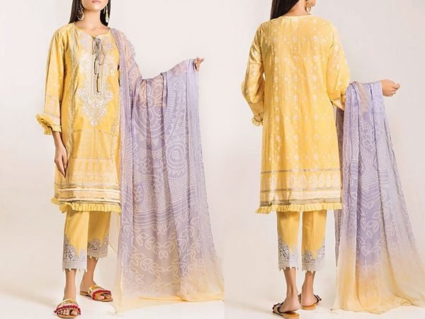 Embroidered Khaddar Dress with Wool Shawl Dupatta - Image 6