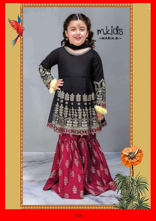 Maria B Kids Collection Linen Black Embroidered Three Piece Suits PTB-777