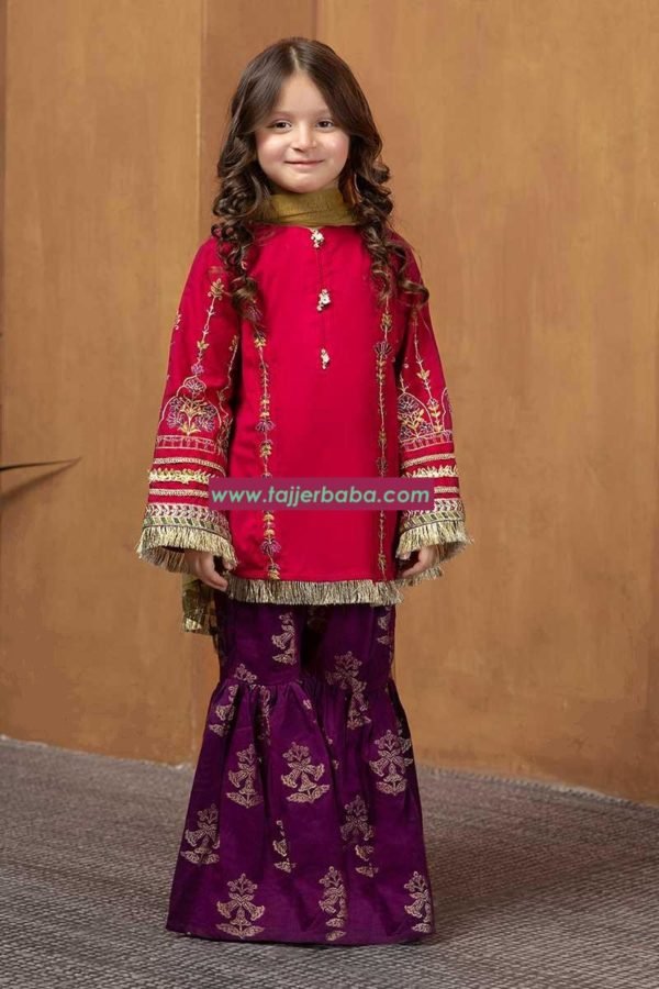 Maria B Kids Collection Linen Mahroon Embroidered Three Piece Suits PTB-774