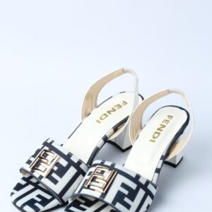 FENDI Black and White Square-Patch-Heel Sandals, Casual Branded Sandals for Ladies