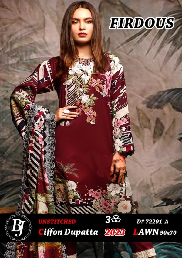 Ciffon dupatta unstitch suit for ladies