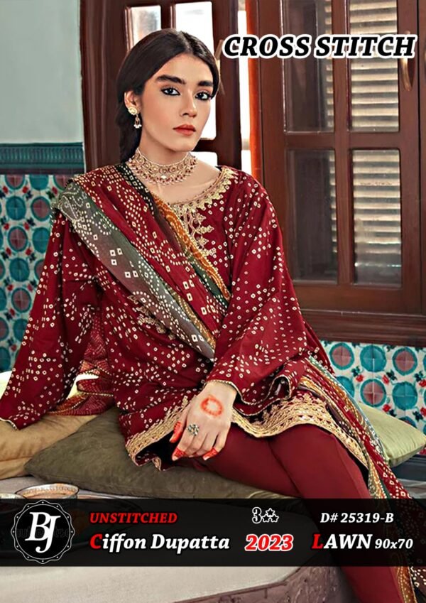 Ciffon dupatta unstitch suit for ladies