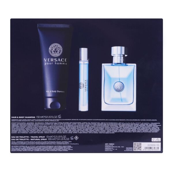 Versace Pour Homme Set, For Men, Eau De Toilette, 100ml + Eau De Toilette 10ml + Hair & Body Shampoo, 150ml - Image 3