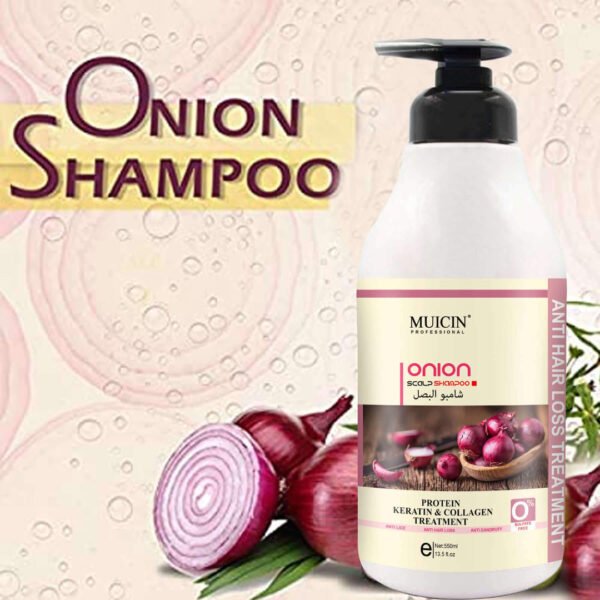 Muicin Onion Protein Keratin & Collagen Treatment Anti Hair Loss Scalp Shampoo, 550ml - Image 2