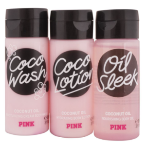 Victoria Secret Pink Cocunut Oil Set Lotion + Body Wash + Oil Sleek, 3x88ml
