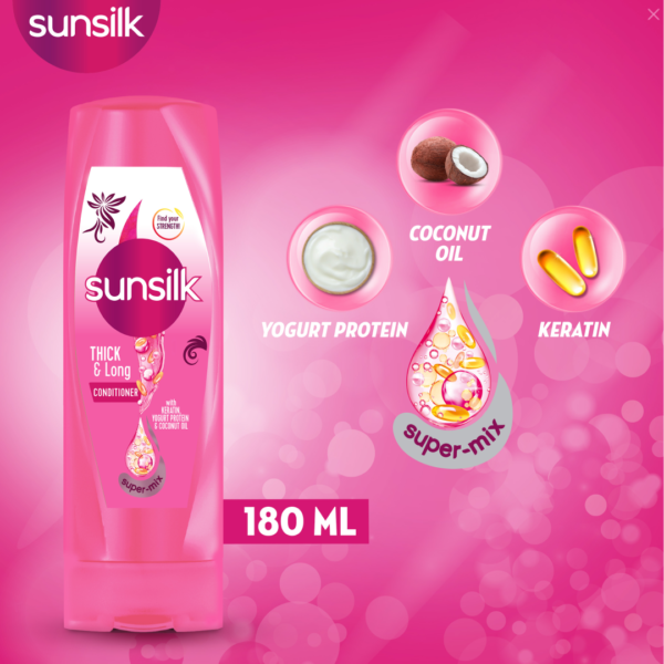 Sunsilk Thick & Long Keratin Yogurt Protein & Coconut Oil Conditioner, Super-Mix, 180ml - Image 2
