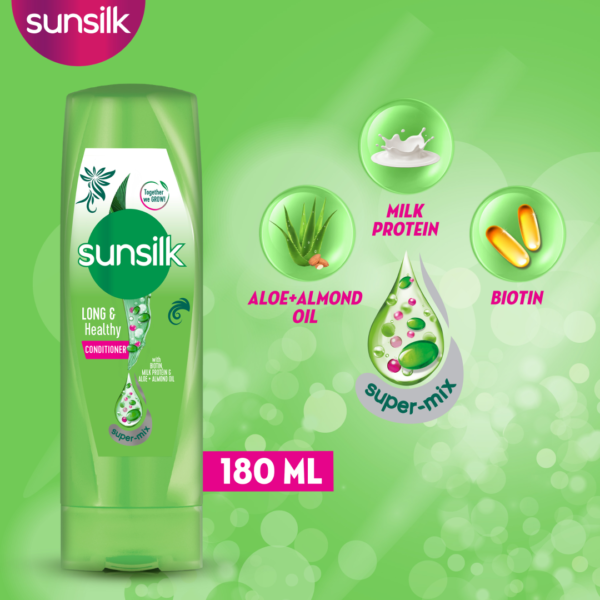 Sunsilk Long & Healthy Biotin Milk Protein & Aloe + Almond Oil Shampoo, 185ml - Image 2