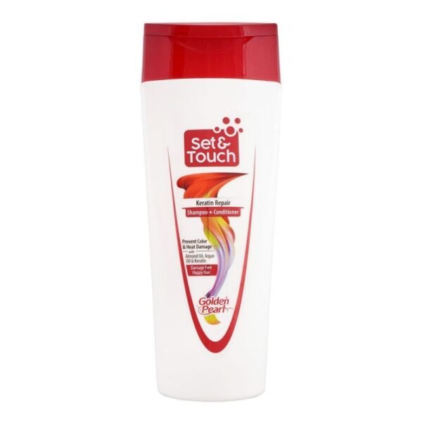 Golden Pearl Set & Touch Keratin Repair Shampoo + Conditioner, Prevent Color & Heat Damage With Almond Oil, Argan Oil & Keratin, Damage Free Happy Hair, 385ml