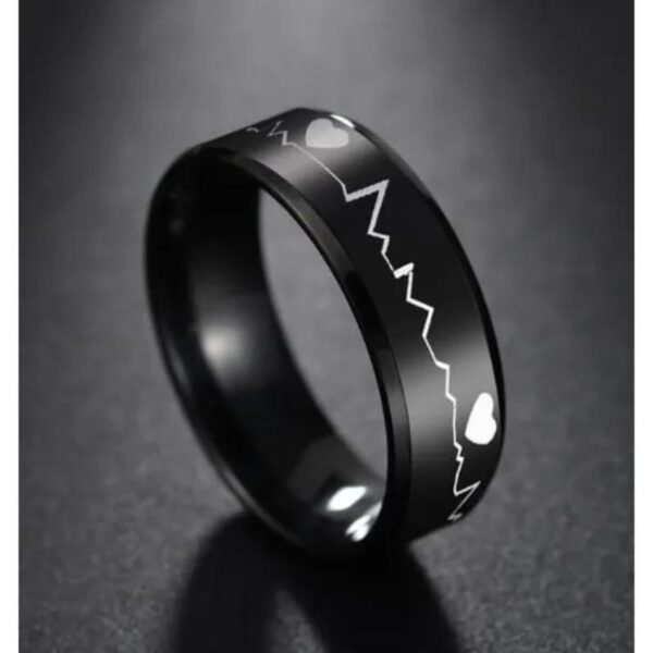 Adjustable Black Heartbeat Design Ring