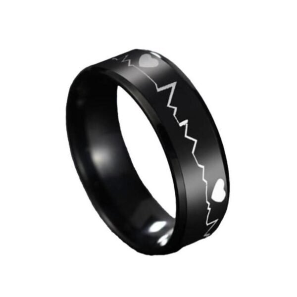 Adjustable Black Heartbeat Design Ring - Image 2