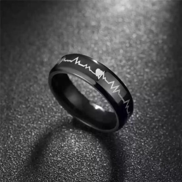 Adjustable Black Heartbeat Design Ring - Image 3