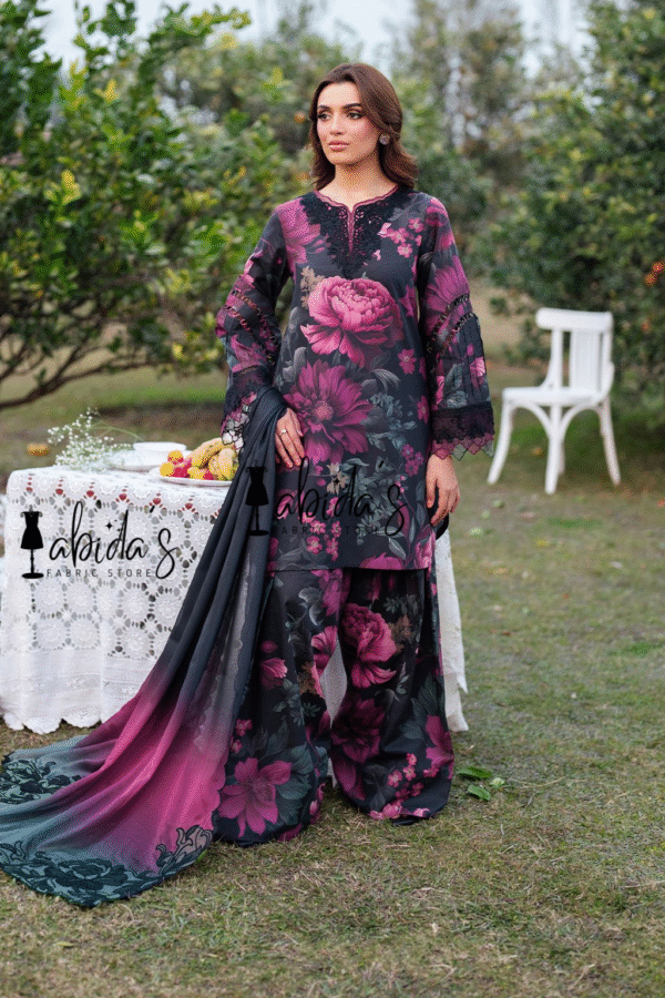 IZNIK patches with VOIL Print Dupatta Fabric: 9070 Lawn Printed shirt Printed trouser Printed 100/100 voil lawn Dupatta Embroidery patches on organza