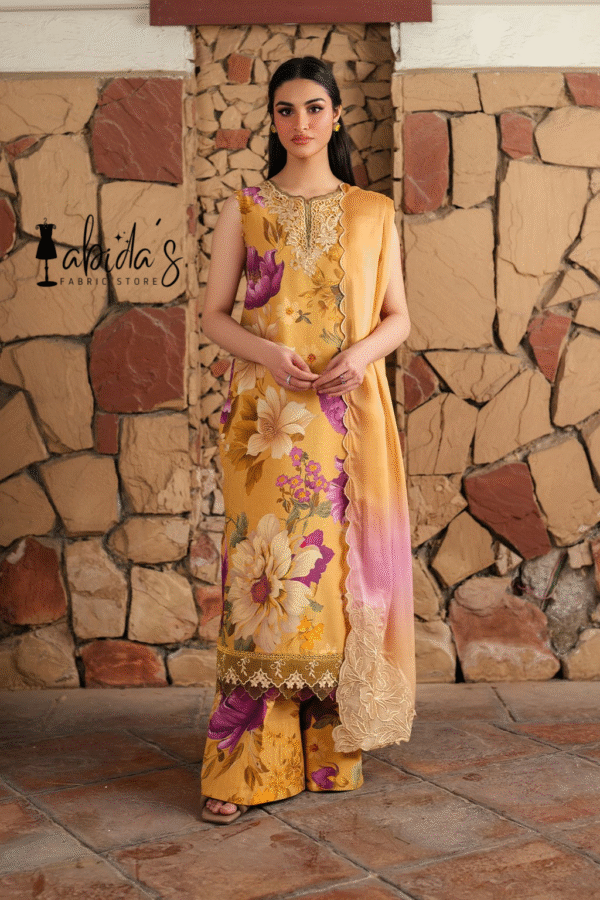 IZNIK patches with VOIL Print Dupatta Fabric: 9070 Lawn Printed shirt Printed trouser Printed 100/100 voil lawn Dupatta Embroidery patches on organza