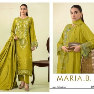 SUMMER COLLECTION 2025 MARIA B * Lawn Fabric *Front Full Heavy Emb * Daman heavy embroidery patch Sleeves Full Heavy Emb Back full Heavy embroidered Trouser plain Heavy Emb Chiffon Ready to wear Dupatta