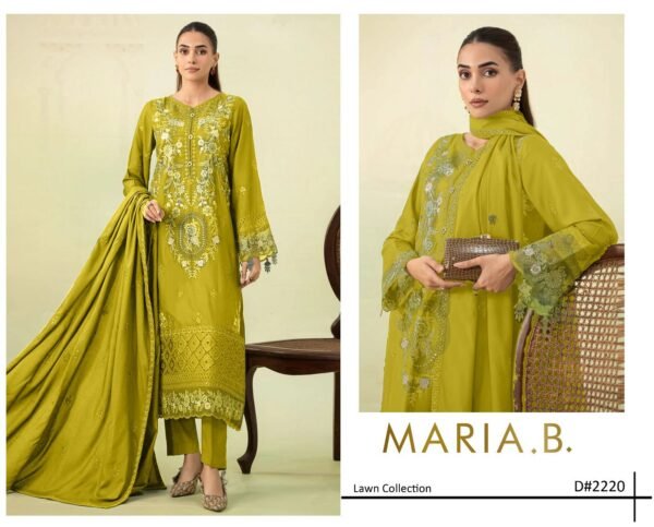 SUMMER COLLECTION 2025 MARIA B * Lawn Fabric *Front Full Heavy Emb * Daman heavy embroidery patch Sleeves Full Heavy Emb Back full Heavy embroidered Trouser plain Heavy Emb Chiffon Ready to wear Dupatta