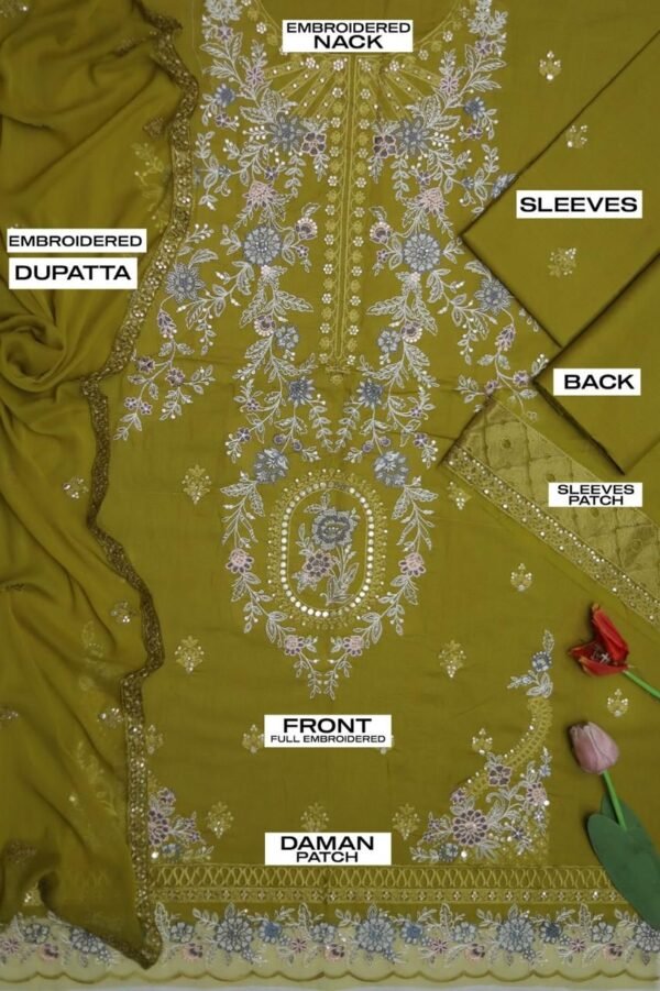 SUMMER COLLECTION 2025 MARIA B * Lawn Fabric *Front Full Heavy Emb * Daman heavy embroidery patch Sleeves Full Heavy Emb Back full Heavy embroidered Trouser plain Heavy Emb Chiffon Ready to wear Dupatta - Image 2
