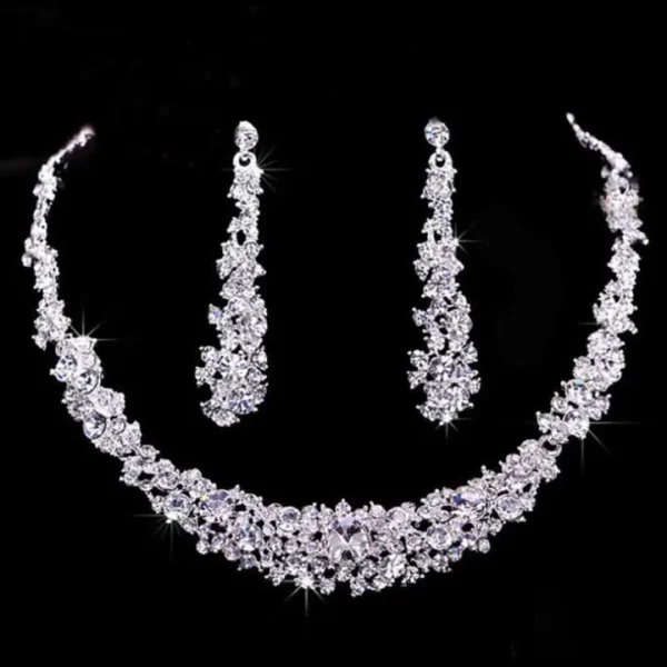 Women Rhinestone Crystal Collar Necklace Earrings Wedding Party Jewelry Set