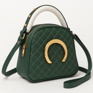 Mini Quilted Crossbody Bag for Women – Faux Leather Saddle Purse with Gold Horseshoe Detail & Studded Handle