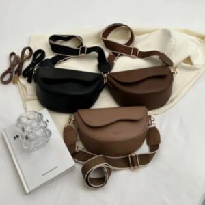 New Arrival 2025 – Women's PU Leather Crossbody Bag with Wide Red Shoulder Strap | Small Square Design