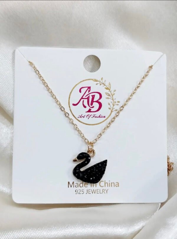 Korean Black Swan Pendant Necklace – Elegant Golden Chain for Girls | Trendy & Stylish Jewelry - Image 2