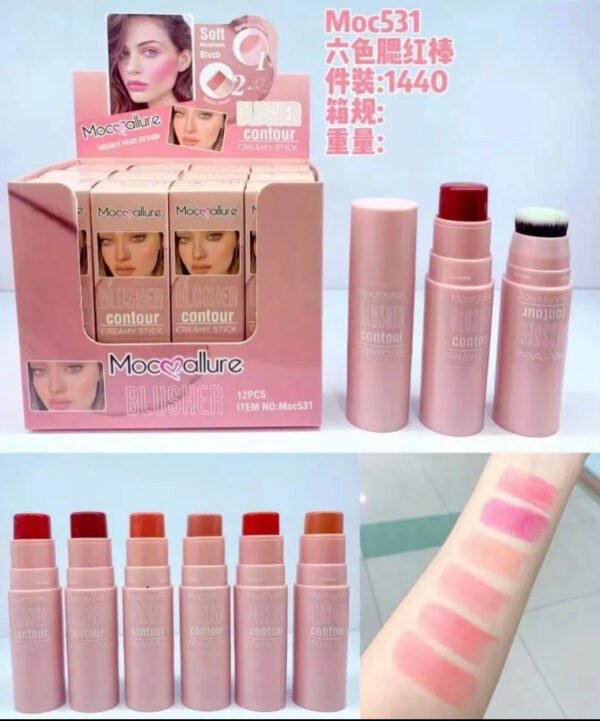 2-in-1 Cream Blush Stick with Built-in Brush – Multi-Use Tint for Cheeks, Lips & Eyes | Suitable for All Skin Types - Image 3