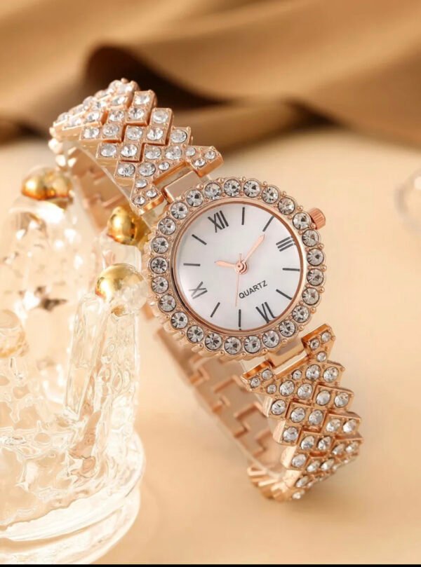 Women's Luxury Jewelry & Watch Gift Set – Rhinestone Roman Quartz Watch, Necklace, Bracelet & Ring | Fashion Trend Gift for Girls & Women - Image 4