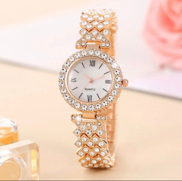 Women's Luxury Jewelry & Watch Gift Set – Rhinestone Roman Quartz Watch, Necklace, Bracelet & Ring | Fashion Trend Gift for Girls & Women - Image 5