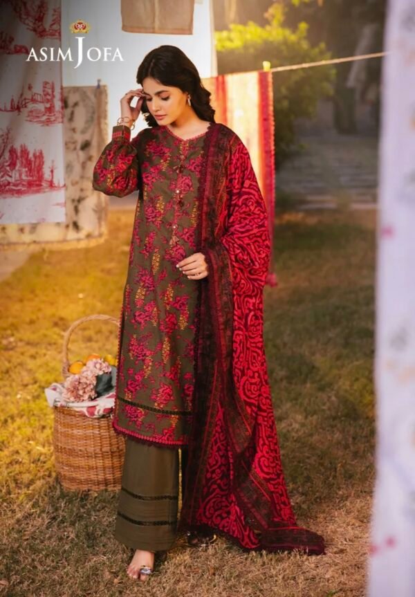Asim Jofa Unstitched Lawn Suit 2025 – AJUBJ-19 | 3-Piece Printed Lawn Dress Design for Women