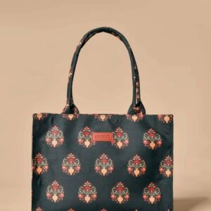 Royal Forest Green Tote Bag with Mogra Floral Print – Ethnic Chic Everyday Carryall