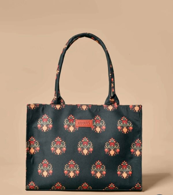 Royal Forest Green Tote Bag with Mogra Floral Print – Ethnic Chic Everyday Carryall