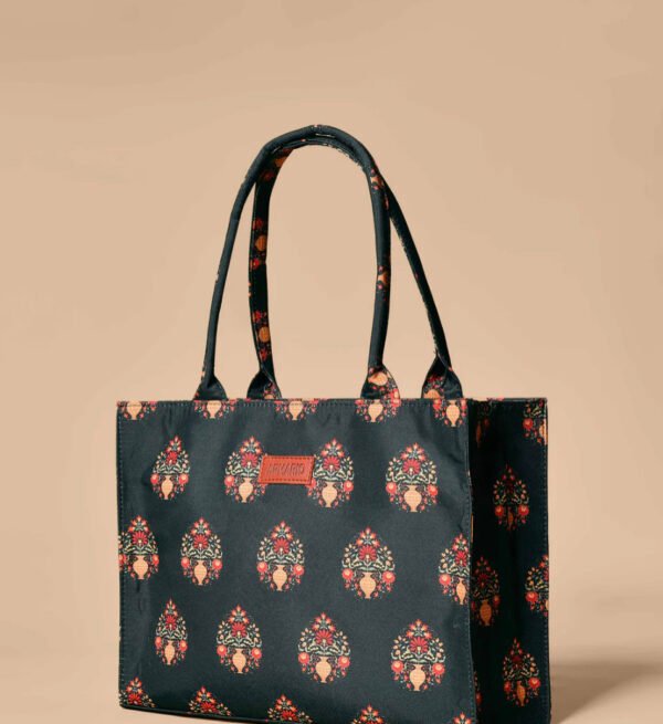 Royal Forest Green Tote Bag with Mogra Floral Print – Ethnic Chic Everyday Carryall - Image 2