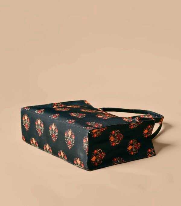 Royal Forest Green Tote Bag with Mogra Floral Print – Ethnic Chic Everyday Carryall - Image 4
