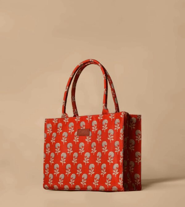 Red & Off-White Floral Print Tote Bag – Elegant Everyday Carry for Women & Girls - Image 2