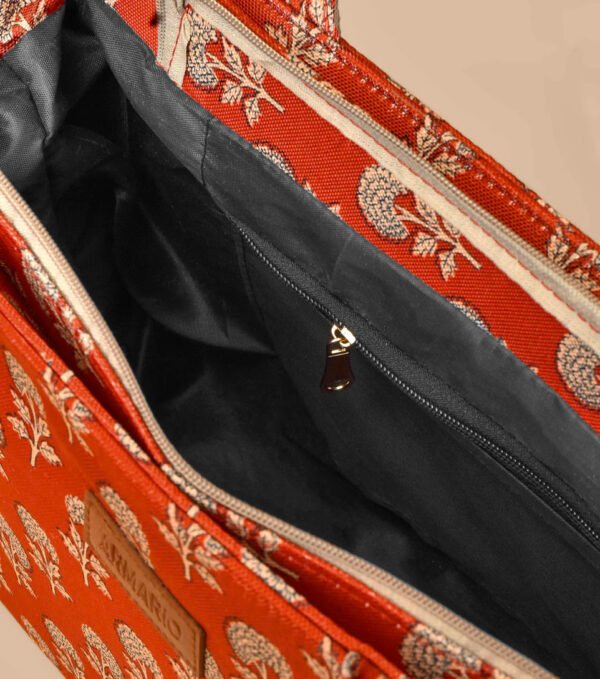 Red & Off-White Floral Print Tote Bag – Elegant Everyday Carry for Women & Girls - Image 4