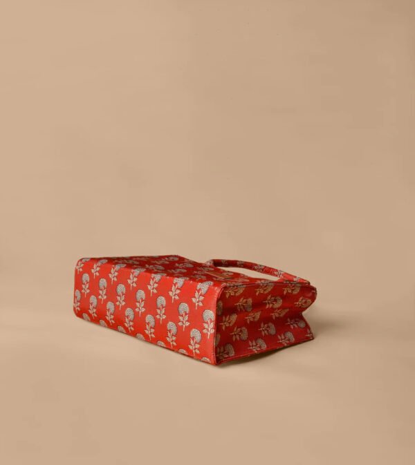 Red & Off-White Floral Print Tote Bag – Elegant Everyday Carry for Women & Girls - Image 3
