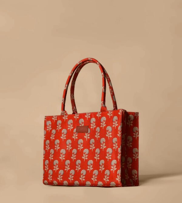 Red & Off-White Floral Print Tote Bag – Elegant Everyday Carry for Women & Girls - Image 5