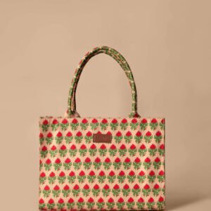 Mini Red Rose Print Fabric Tote Bag – Stylish Floral Carryall for Women & Girls