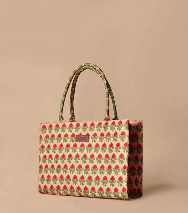 Mini Red Rose Print Fabric Tote Bag – Stylish Floral Carryall for Women & Girls - Image 2