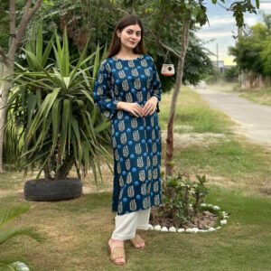 2025 Stitched 2-Piece Long Kurti Set for Women & Girls – Elegant Printed Suit for Casual & Semi-Formal Wear
