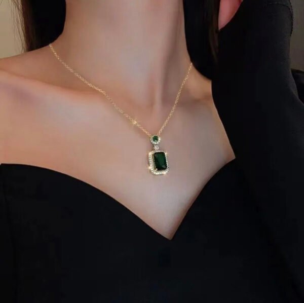 3-Piece Emerald Crystal Jewelry Set – Titanium Steel Necklace, Earrings & High-End Designer Finish - Image 2