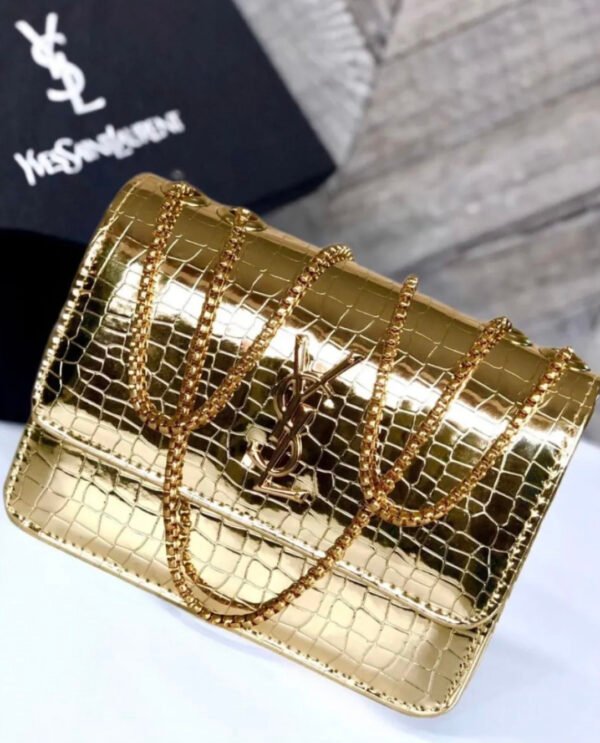 YSL-Inspired Golden Crossbody Handbag for Women – Large, Stylish Shoulder Bag with Brand Card