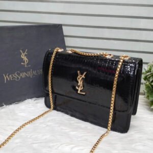 YSL-Inspired Large Black Crossbody Handbag for Women – Stylish Shoulder Bag with Brand Card