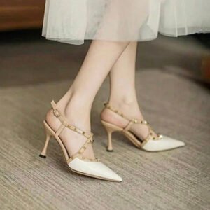 White Cross-Strap V Heels for Women – Elegant & Trendy Block Heels for Casual & Party Wear