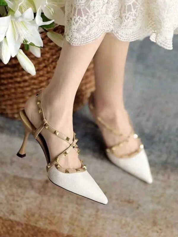 White Cross-Strap V Heels for Women – Elegant & Trendy Block Heels for Casual & Party Wear - Image 2