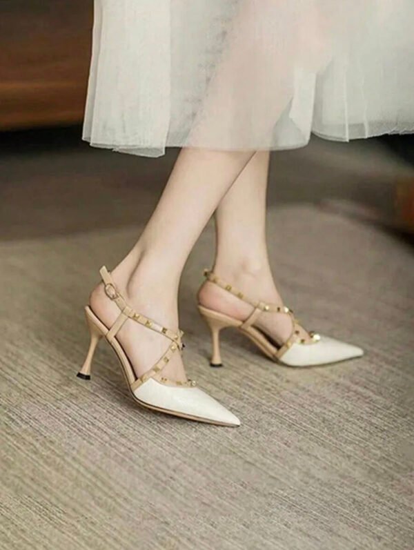 White Cross-Strap V Heels for Women – Elegant & Trendy Block Heels for Casual & Party Wear - Image 3