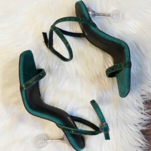 FLAVIE Women’s Green Heeled Sandals – Elegant & Comfortable Footwear for Parties & Daily Wear