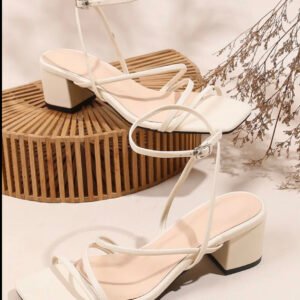 Trendy Beige Block Heel Sandals for Girls – Stylish Strappy Party Wear Footwear