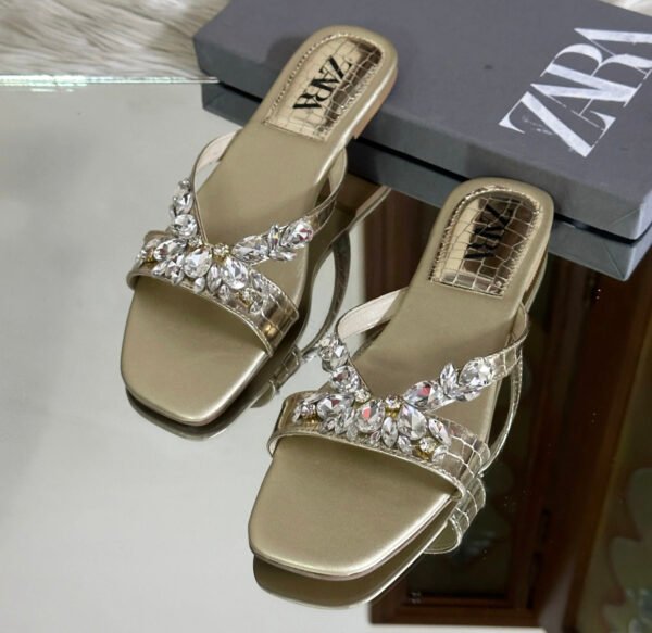 Diamond Glow Flats – Gold Sparkle Slip-Ons for Women - Image 3