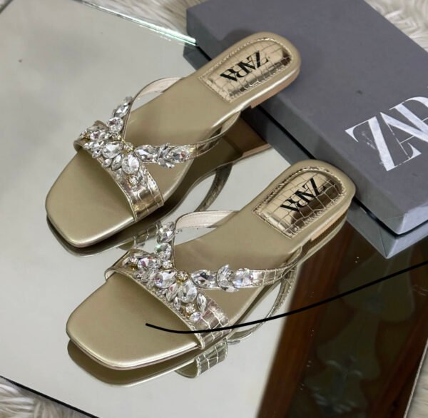 Diamond Glow Flats – Gold Sparkle Slip-Ons for Women - Image 4